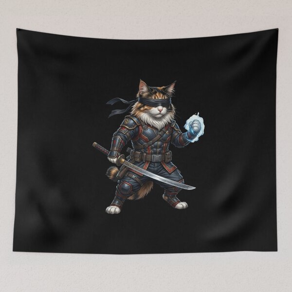 Aperçu de l'œuvre Blindfold Ninja Cat - Mystic Warrior Fantasy Art créée et vendue par TOOBIC.