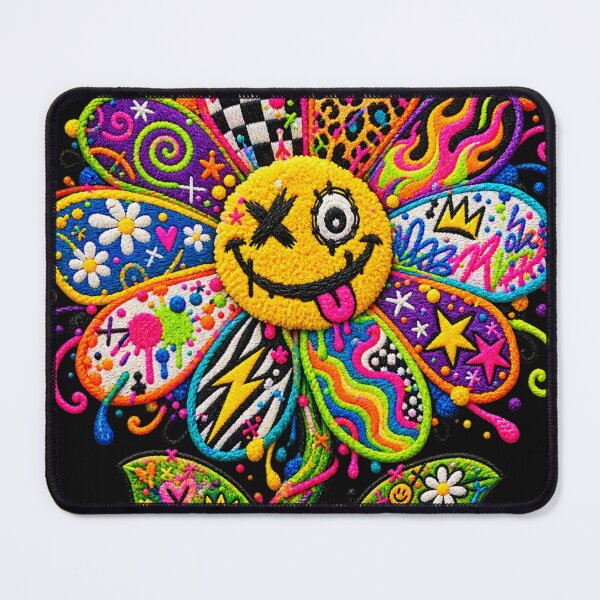 Item preview, Embroidered Graffiti Daisy – Colorful Smiley Flower Street Art designed and sold by Emoji Emblems.
