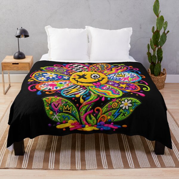 Item preview, Embroidered Graffiti Daisy – Colorful Smiley Flower Street Art designed and sold by Emoji Emblems.
