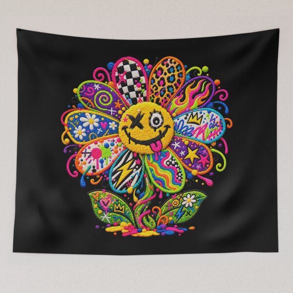 Item preview, Embroidered Graffiti Daisy – Colorful Smiley Flower Street Art designed and sold by Emoji Emblems.