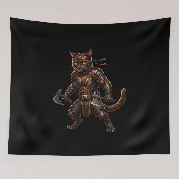 Item preview, Viking Cat Warrior - Norse Axes Fantasy Armor Art designed and sold by TOOBIC.