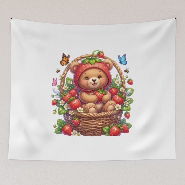 Aperçu de l'œuvre Ours en peluche avec un sweat à capuche à fraises créée et vendue par kidoramagic.