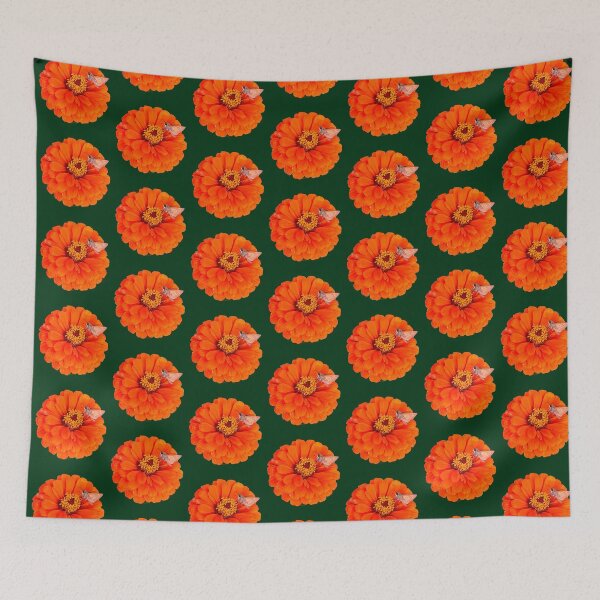 Item preview, Orange flower with moth, green background  designed and sold by Josephine Ethereal.