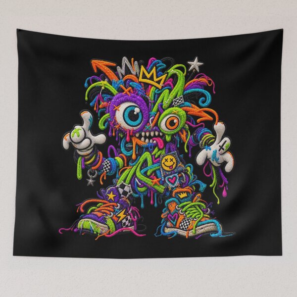 Item preview, Embroidered Graffiti Monster – Neon Street Art Creature designed and sold by Emoji Emblems.