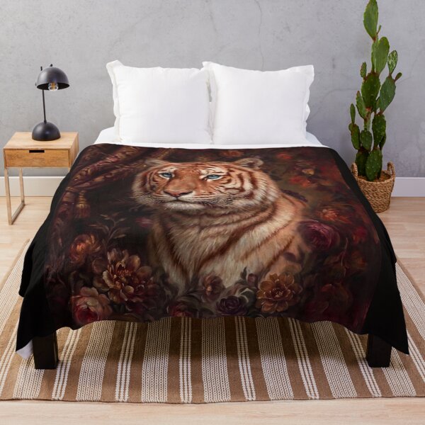 Item preview, Majestic tiger painting with warm peonies designed and sold by The Real Beast Art.