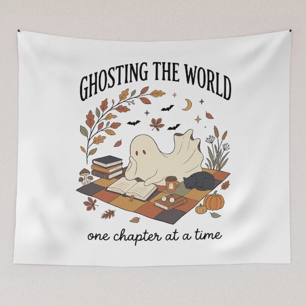 Item preview, Ghosting The World Cozy Bookish Halloween Reading Ghost designed and sold by FreshVibe Prints.