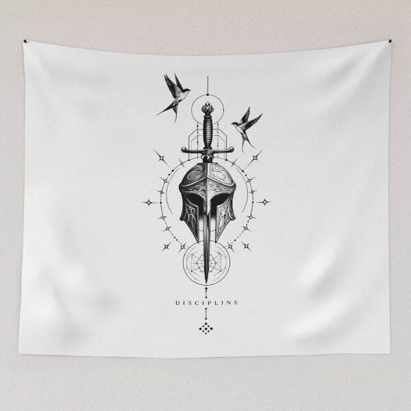 Item preview, Spartan Helmet Sword Sacred Geometry Discipline Tattoo designed and sold by RoyalDeluxGo.