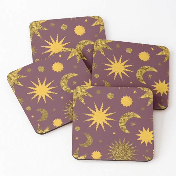 Item preview, Gold Textured Sun Moon and Stars in Oxblood designed and sold by YesterdayColl.