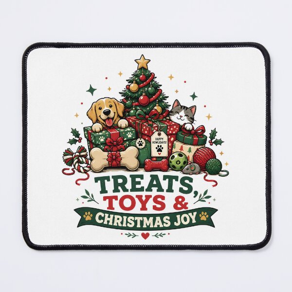 Item preview, Treats Toys and Christmas Joy Festive Pet Gift Pile Design designed and sold by OliviaHayesArt.