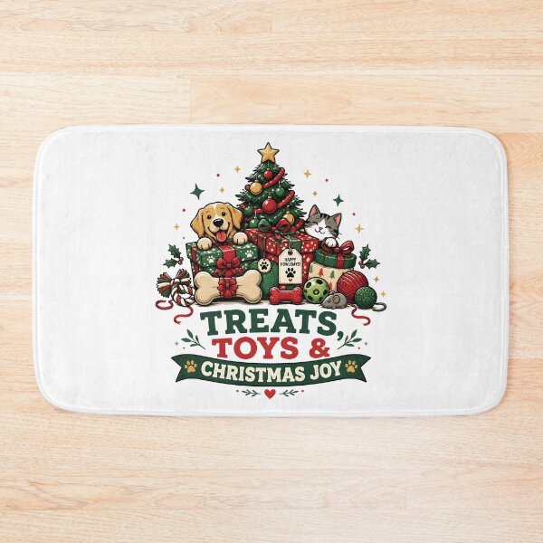 Item preview, Treats Toys and Christmas Joy Festive Pet Gift Pile Design designed and sold by OliviaHayesArt.