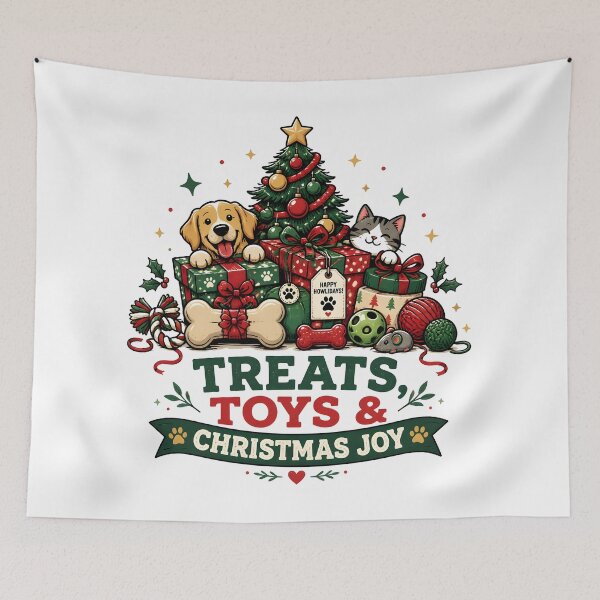 Item preview, Treats Toys and Christmas Joy Festive Pet Gift Pile Design designed and sold by OliviaHayesArt.