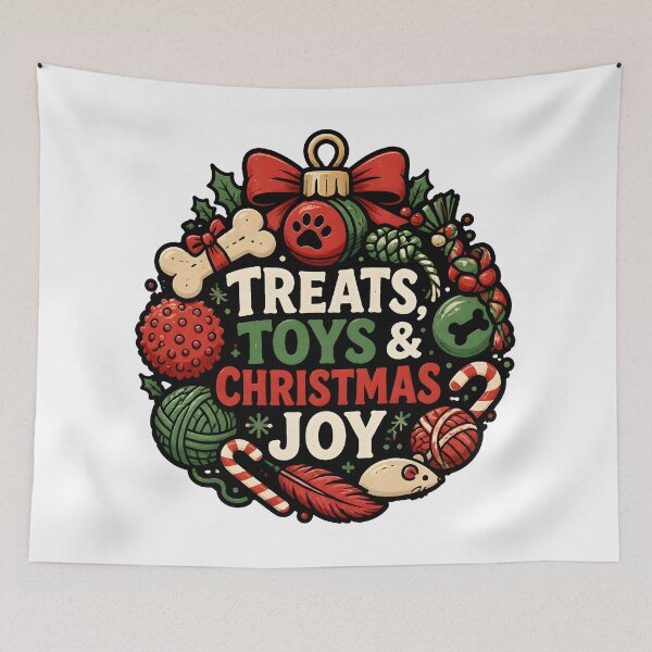 Item preview, Treats Toys and Christmas Joy Dog Cat Toy Ornament Design designed and sold by OliviaHayesArt.