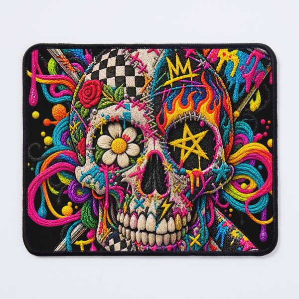 Item preview, Embroidered Graffiti Skull – Colorful Punk Street Art Skull designed and sold by Emoji Emblems.