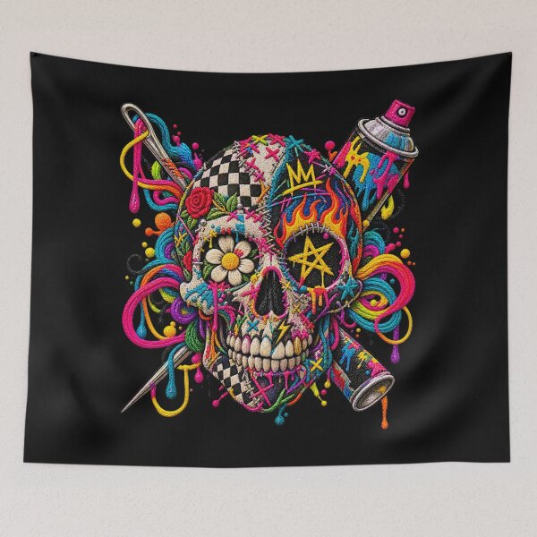 Item preview, Embroidered Graffiti Skull – Colorful Punk Street Art Skull designed and sold by Emoji Emblems.