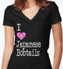 I Heart Japanese Bobtails | Love Japanese Bobtail Cat Breeds Women's Fitted V-Neck T-Shirt