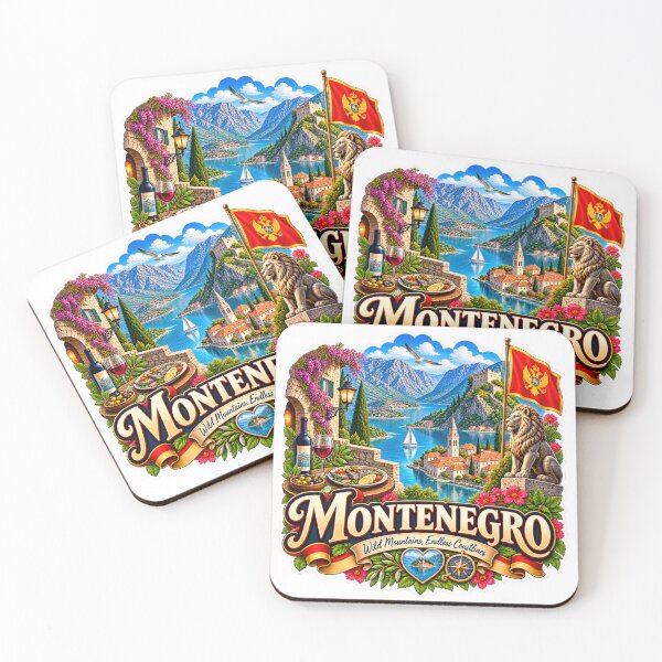 Item preview, Montenegro Travel Sticker | Kotor Fjord Coastal Village Lion & Wine Art designed and sold by alexcorporation.