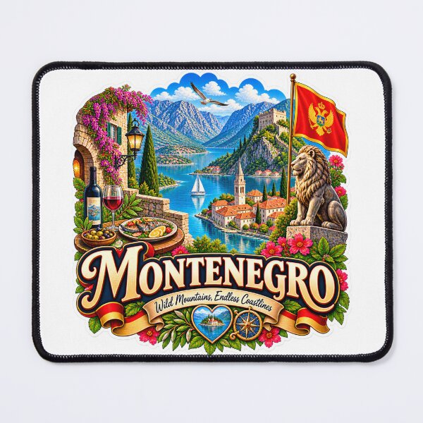 Item preview, Montenegro Travel Sticker | Kotor Fjord Coastal Village Lion & Wine Art designed and sold by alexcorporation.