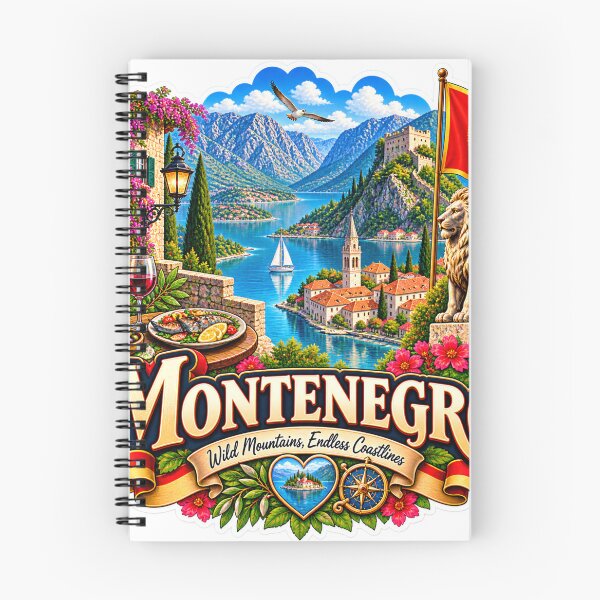 Item preview, Montenegro Travel Sticker | Kotor Fjord Coastal Village Lion & Wine Art designed and sold by alexcorporation.