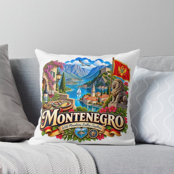 Item preview, Montenegro Travel Sticker | Kotor Fjord Coastal Village Lion & Wine Art designed and sold by alexcorporation.