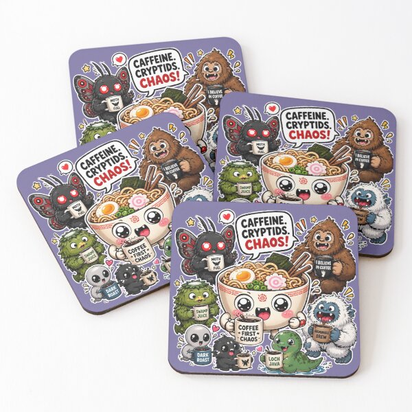 Item preview, Caffeine Cryptids Chaos - Cute Coffee & Cryptid Ramen designed and sold by Fort Chiswell Trading Company.