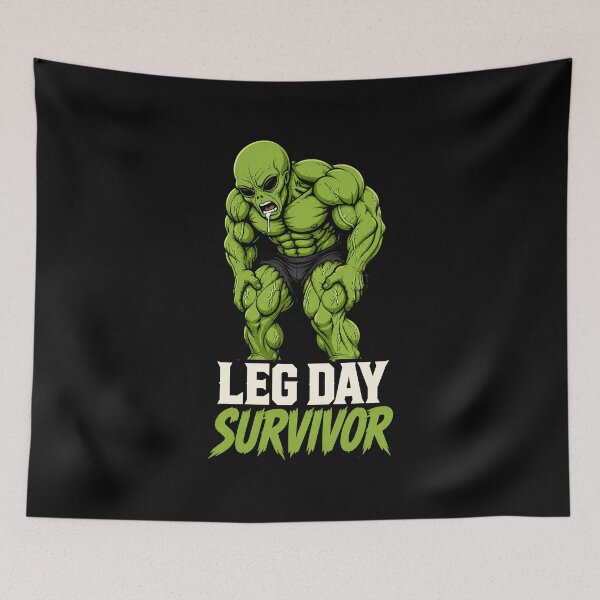 Item preview, Leg Day Survivor - Funny Gym Alien Bodybuilding Meme designed and sold by UrbaneVibeCo.