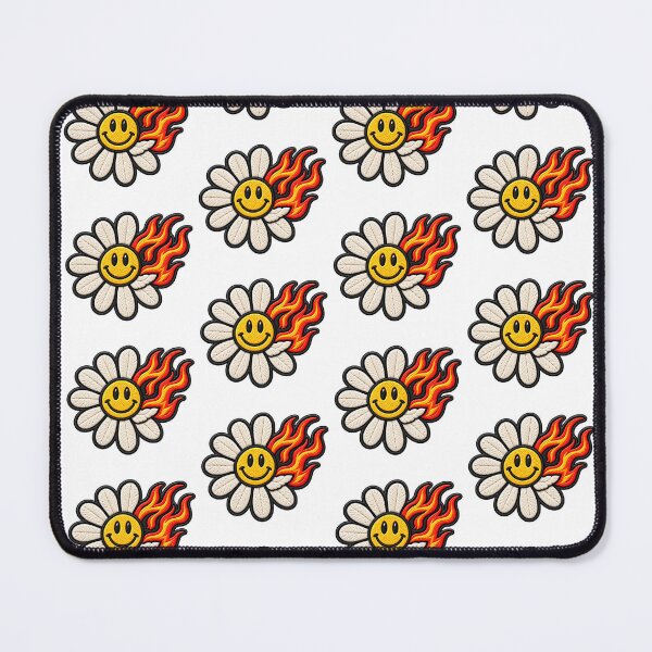 Aperçu de l'œuvre Marguerite souriante en feu – Patch de fleurs rétro à flamme créée et vendue par Abidel.