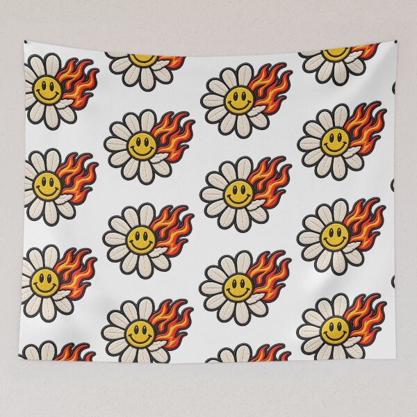 Item preview, Smiley Daisy on Fire – Retro Flame Flower Patch designed and sold by Abidel.