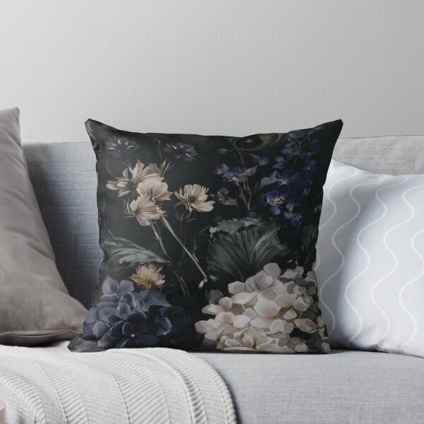Item preview, Dark Moody Hydrangea Watercolor Pattern – Black Botanical Floral Art designed and sold by FawnFeatherCo.