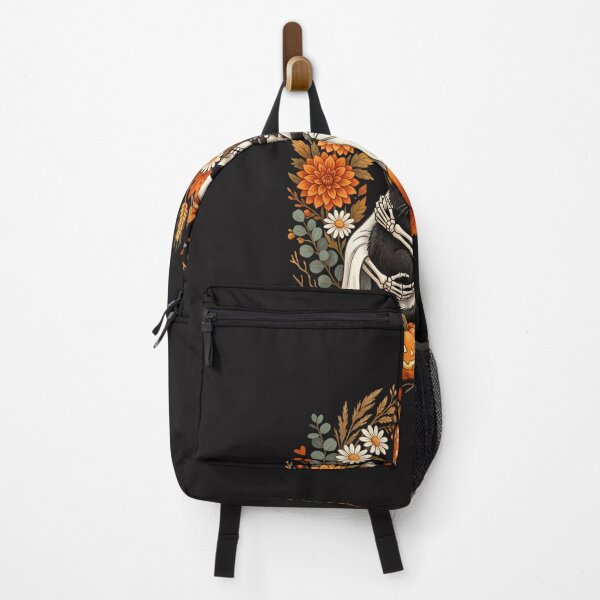 Item preview, Skeleton Holding Black Cat Floral Halloween Pumpkins Graphic designed and sold by kiralynstration.