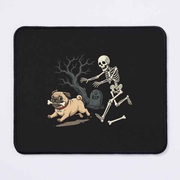 Item preview, Funny Skeleton Chasing Pug Dog Halloween Graveyard Graphic designed and sold by kiralynstration.