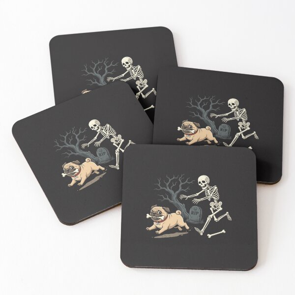 Item preview, Funny Skeleton Chasing Pug Dog Halloween Graveyard Graphic designed and sold by kiralynstration.