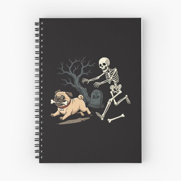 Item preview, Funny Skeleton Chasing Pug Dog Halloween Graveyard Graphic designed and sold by kiralynstration.