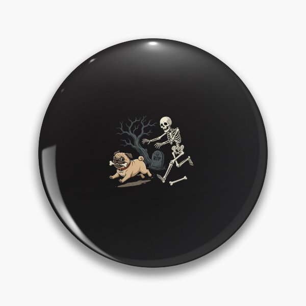 Item preview, Funny Skeleton Chasing Pug Dog Halloween Graveyard Graphic designed and sold by kiralynstration.