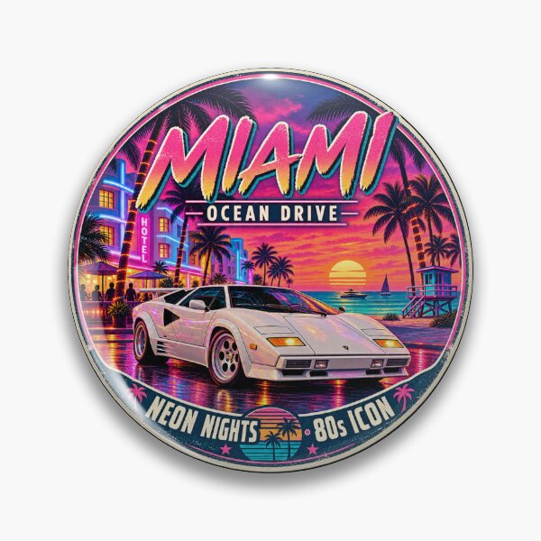 Item preview, Miami Ocean Drive Neon Nights Retro Badge designed and sold by piketo.