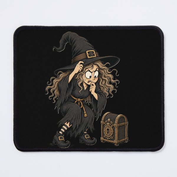 Item preview, Funny Halloween Witch Forgot the Password – Spooky Magic Chest Cartoon designed and sold by Golden Ember Studio.