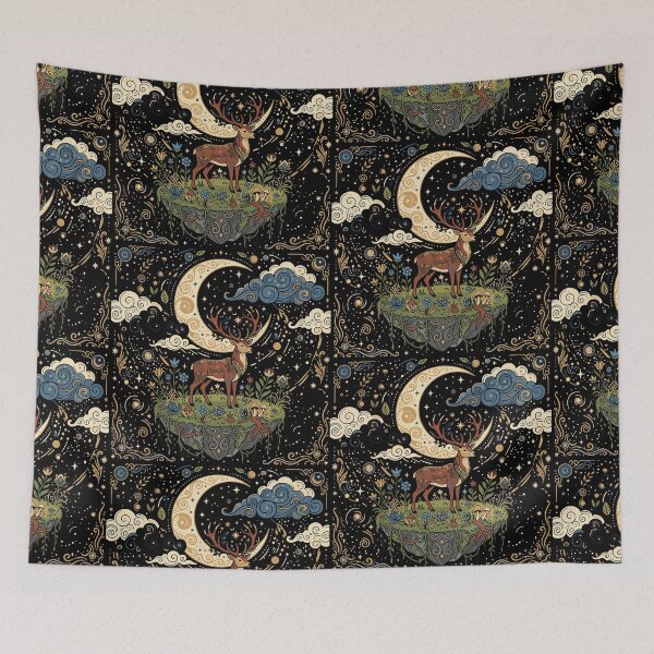 Item preview, Majestic Celestial Deer on Floating Botanical Island designed and sold by PutroGraph.