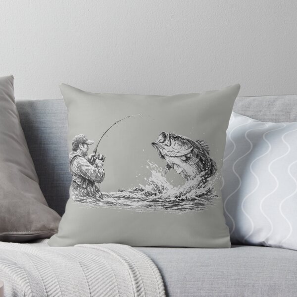 Item preview, Large Mouth Bass Strike - Black & White Fishing Art designed and sold by Fort Chiswell Trading Company.