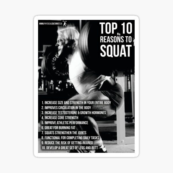 Vista previa del artículo con la obra «Las 10 razones principales para ponerse en cuclillas - infografía», diseñado y vendido por superfitstuff.