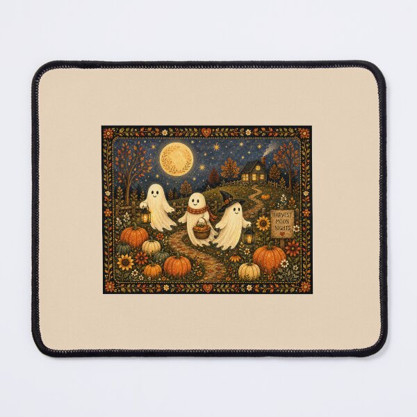 Item preview, Ghosts of the Harvest Moon | Halloween Folk Art | Cozy Autumn Ghosts designed and sold by Novel Works Studio.