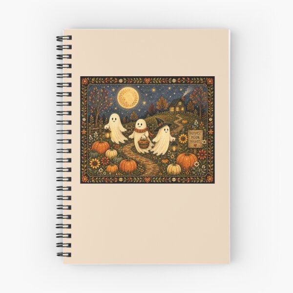 Item preview, Ghosts of the Harvest Moon | Halloween Folk Art | Cozy Autumn Ghosts designed and sold by Novel Works Studio.
