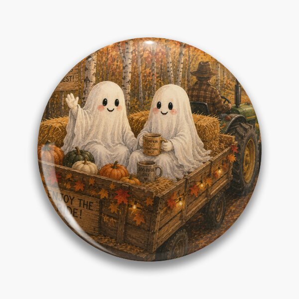 Item preview, Ghosts on an Autumn Hayride | Cozy Watercolor Halloween Forest Art designed and sold by Novel Works Studio.