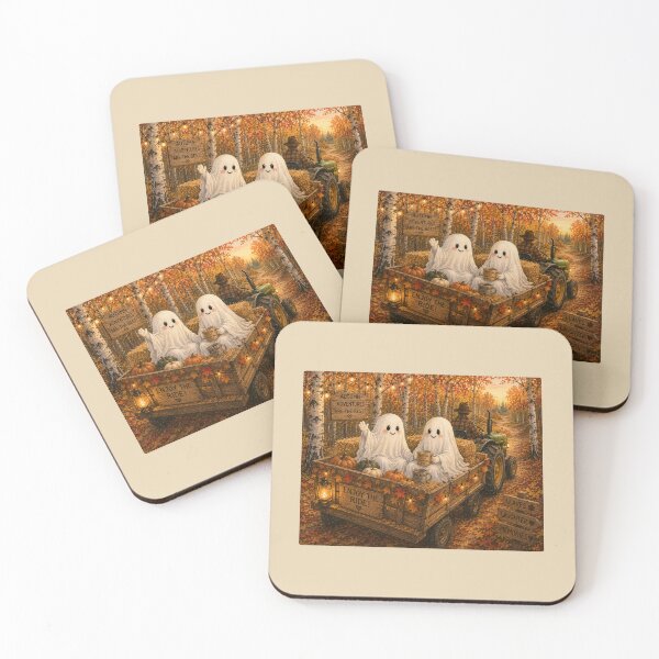 Item preview, Ghosts on an Autumn Hayride | Cozy Watercolor Halloween Forest Art designed and sold by Novel Works Studio.