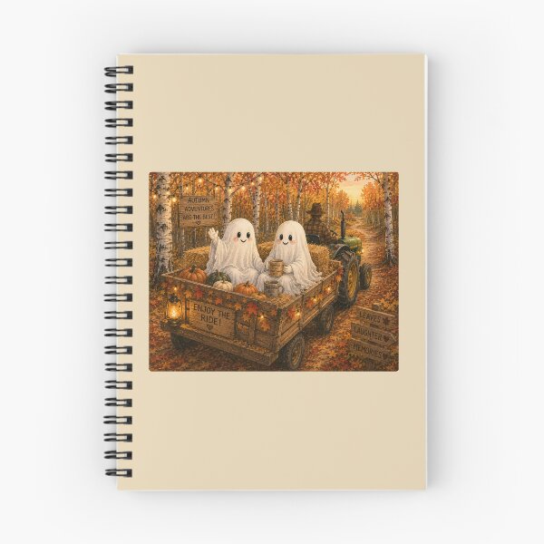 Item preview, Ghosts on an Autumn Hayride | Cozy Watercolor Halloween Forest Art designed and sold by Novel Works Studio.