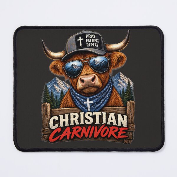 Item preview, Cow Christian Carnivore pray eat meat repeat designed and sold by CarnivoreGifts.