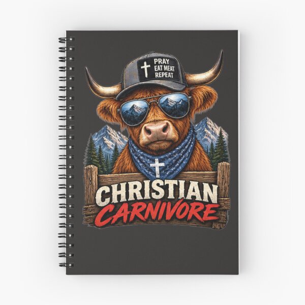 Item preview, Cow Christian Carnivore pray eat meat repeat designed and sold by CarnivoreGifts.