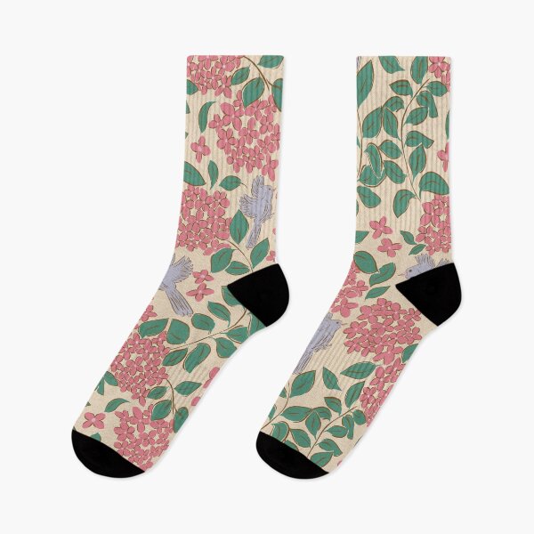 Item preview, Pink Hydrangeas flower , Floral garden , birds, butterflies, vintage hydrangea’s floral bouquet  designed and sold by DColourMuse.