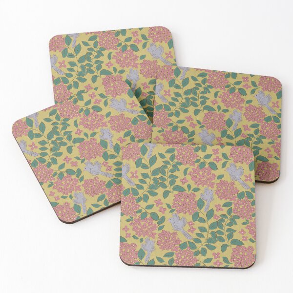 Item preview, Pink Hydrangeas flower , Floral garden , birds, butterflies, vintage hydrangea’s floral bouquet  designed and sold by DColourMuse.