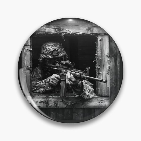 Item preview, Tactical Soldier with Rifle Black and White Military Combat Art Design designed and sold by inkoutninja.