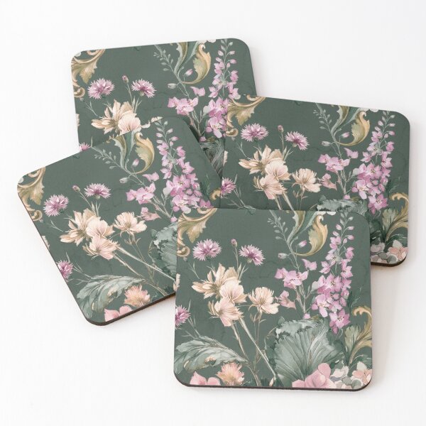 Item preview, Mauve Pink & Olive Green Watercolor Floral Pattern – Dark Botanical Art designed and sold by FawnFeatherCo.