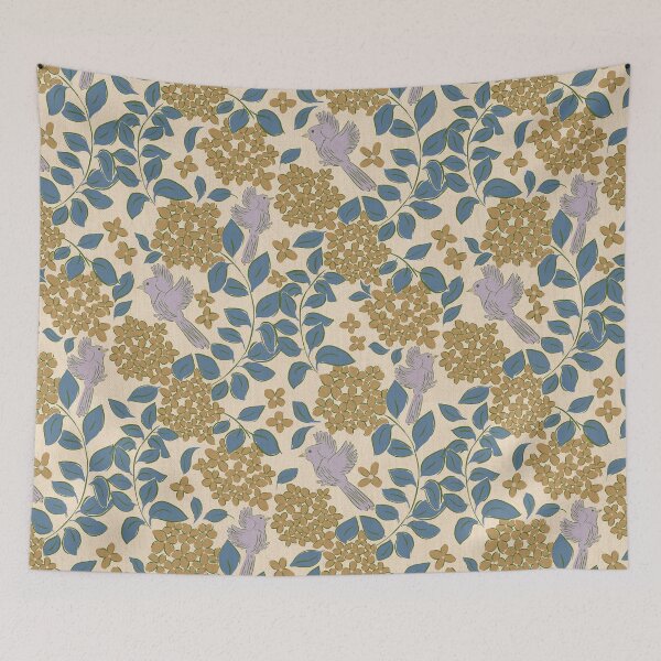 Item preview, Hydrangeas golden flower , Floral garden , birds, butterflies, vintage hydrangea’s floral bouquet  designed and sold by DColourMuse.